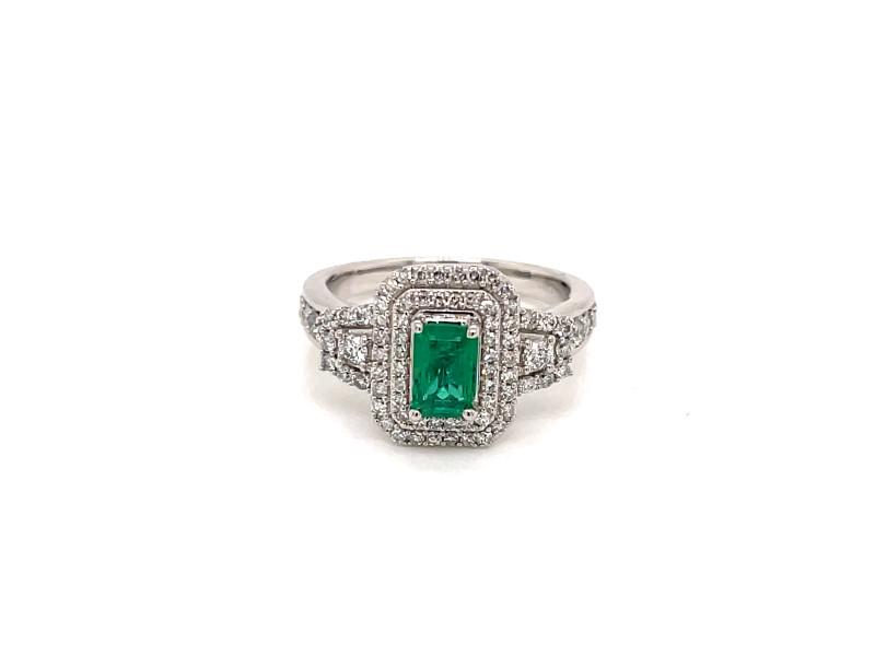 Emerald-Cut Emerald And Diamonds Ring In 14K Gold: Emerald-Cut Emerald And Diamonds Ring In 14K Gold RBJ no: 14KWHITEGO-6283B3C568CA8 Condition: Never Worn Final Sale: THIS ITEM IS FINAL SALE AND NOT RETURNABLE. ---- Fashioned in 14K White Gold, this