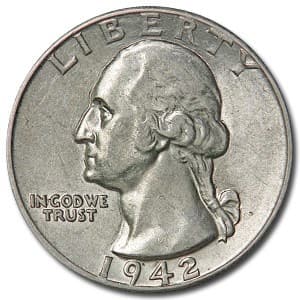 1942 Washington Quarter AU: 1942 Washington Quarter AU RBJ no: 19058 Year: 1942 Grade: Almost Unc Grade Service: None Denomination: 25 Cents Mint Mark: P - Philadelphia (Not Shown) Metal Content: 0.1788 troy oz