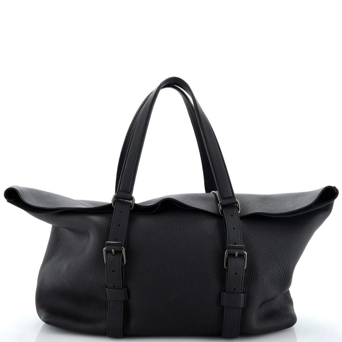 Gucci Holdall Weekender Tote Leather Medium: Gucci Holdall Weekender Tote Leather Medium Exterior Color: Black Interior Color: Black Exterior Material: Leather Interior Material: Suede Hardware Color: Gold Accessories: No Accessories <br