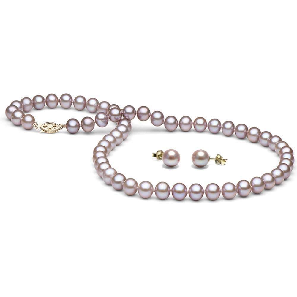 Lavender Freshwater Pearl 2-Piece Necklace and Earring Set, 7.5-8.0mm: Lavender Freshwater Pearl 2-Piece Necklace and Earring Set, 7.5-8.0mm AA+ / 18" / 14kt White Gold