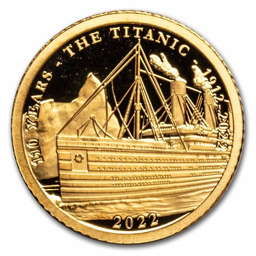 2022 Barbados 1/2 Gram Proof Gold 110th Anniv. Sinking of Titanic: 2022 Barbados 1/2 Gram Proof Gold 110th Anniv. Sinking of Titanic Product ID: 268629 Year: 2022 Grade: Proof Grade Service: None Denomination: 10 Dollars Mint Mark: N/A - Not Available Me