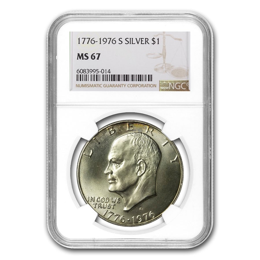 1974-S Eisenhower Silver Dollar MS-67 NGC: 1974-S Eisenhower Silver Dollar MS-67 NGC Product ID: 226591 Year: 1974 Grade: MS-67 Grade Service: NGC Denomination: $1.00 Mint Mark: S - San Francisco Metal Content: 0.3161 troy oz