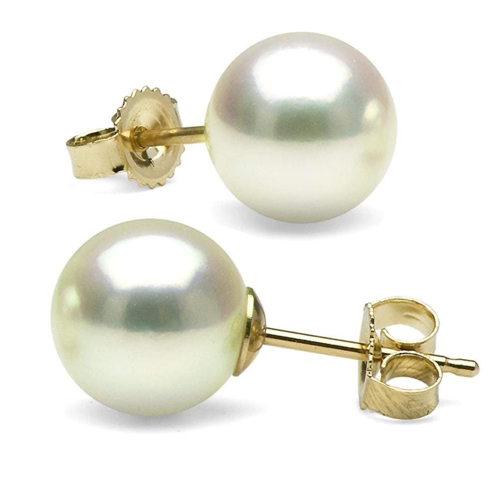 Untreated, Natural Color White Hanadama Akoya Pearl Earrings, 8.5-9.0mm: Untreated, Natural Color White Hanadama Akoya Pearl Earrings, 8.5-9.0mm 14K Yellow Gold