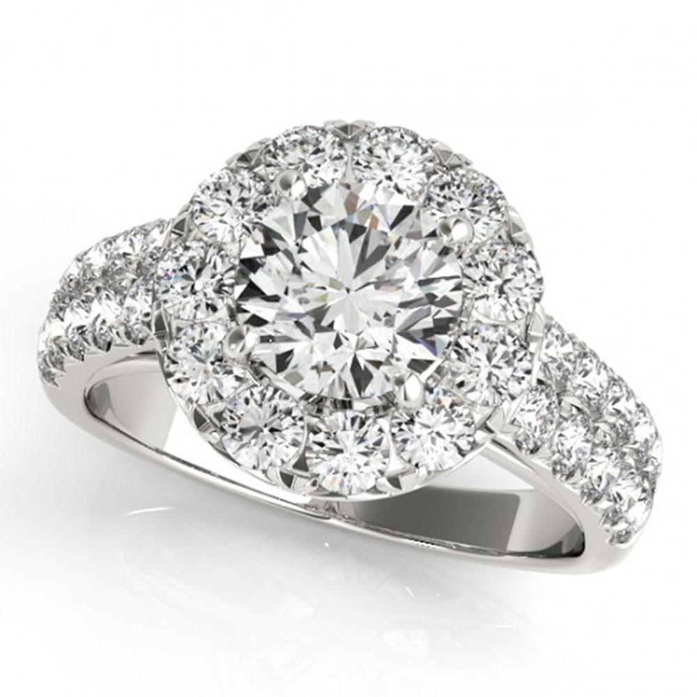 1.75 ctw Certified VS/SI Diamond Halo Ring 18k White Gold: 1.75 ctw Certified VS/SI Diamond Halo Ring 18k White Gold Item: Diamond Wedding Ring Total Gem weight: 1.75 carats Metal: Solid 18k White Gold Gold Product Weight: Approx. 7.3 grams Jewelry Note: