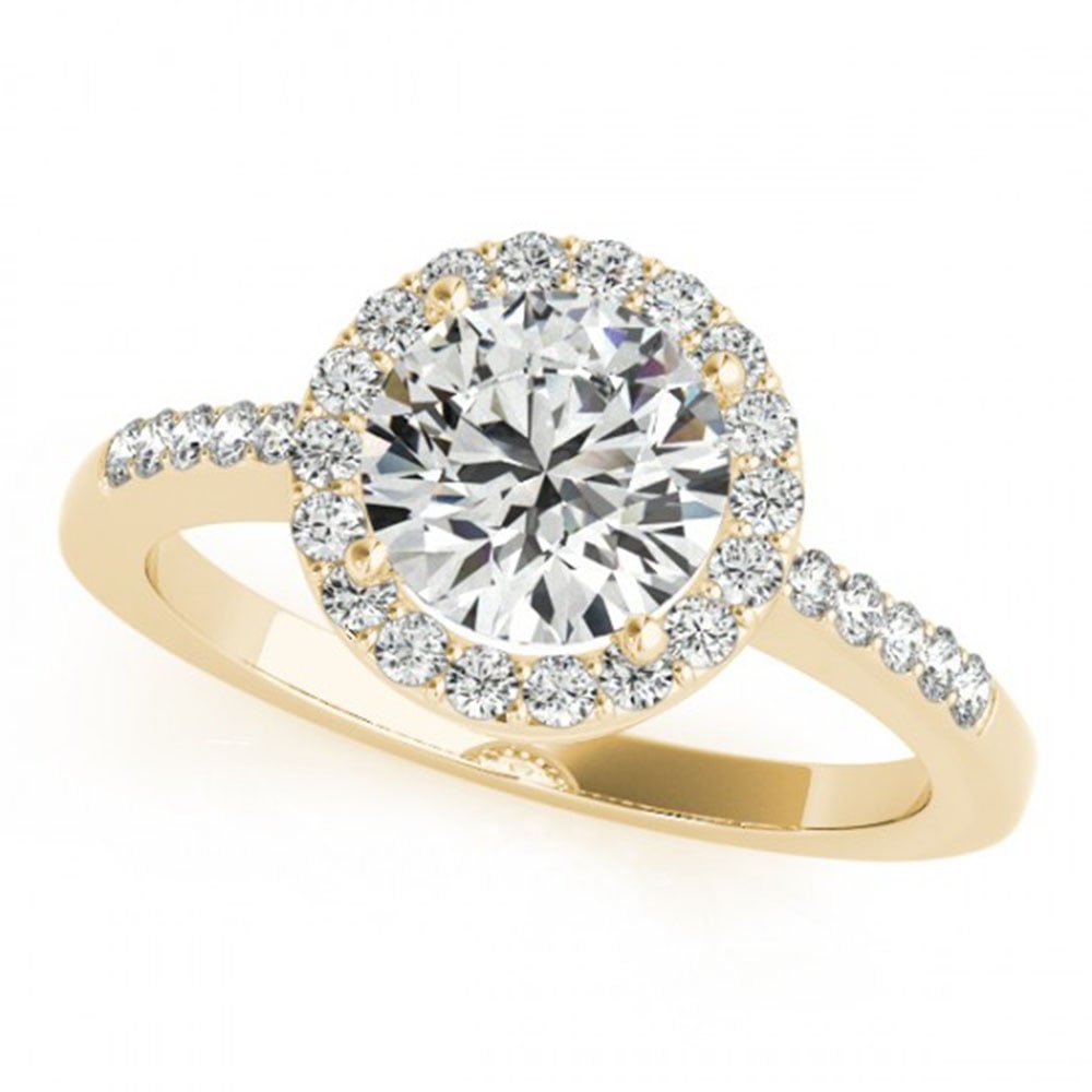 0.50 ctw Certified VS/SI Diamond Halo Ring 18k Yellow Gold: 0.50 ctw Certified VS/SI Diamond Halo Ring 18k Yellow Gold Item: Diamond Wedding Ring Total Gem weight: 0.5 carats Metal: Solid 18k Yellow Gold Gold Product Weight: Approx. 3.8 grams Jewelry Note