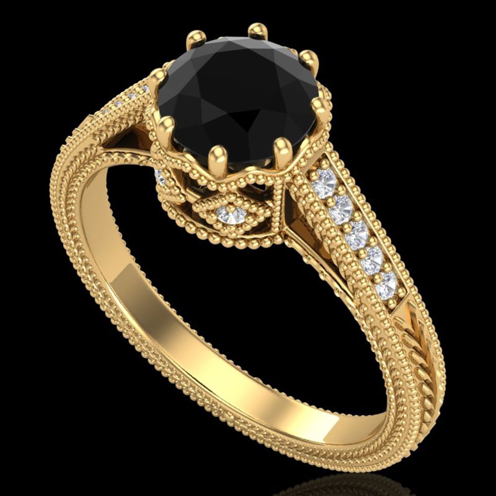 1.25 ctw Fancy Black Diamond Engagment Art Deco Ring 18k Yellow Gold: 1.25 ctw Fancy Black Diamond Engagment Art Deco Ring 18k Yellow Gold Item: Diamond Wedding Ring Total Gem weight: 1.25 carats Metal: Solid 18k Yellow Gold Gold Product Weight: Approx. 4.8 grams J