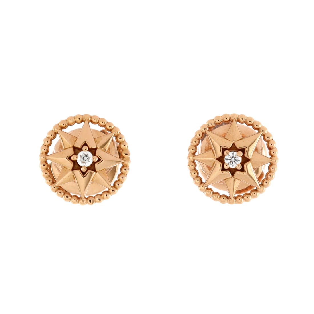 Christian Dior Rose Des Vents Earrings 18K Rose Gold with Diamonds XS: Christian Dior Rose Des Vents Earrings 18K Rose Gold with Diamonds XS Metal Type: 18K Rose Gold Metal Finish: High Polish Hallmarks Type: 750, Designer Signature, French Eagle’s Head, Maker's Mark, 