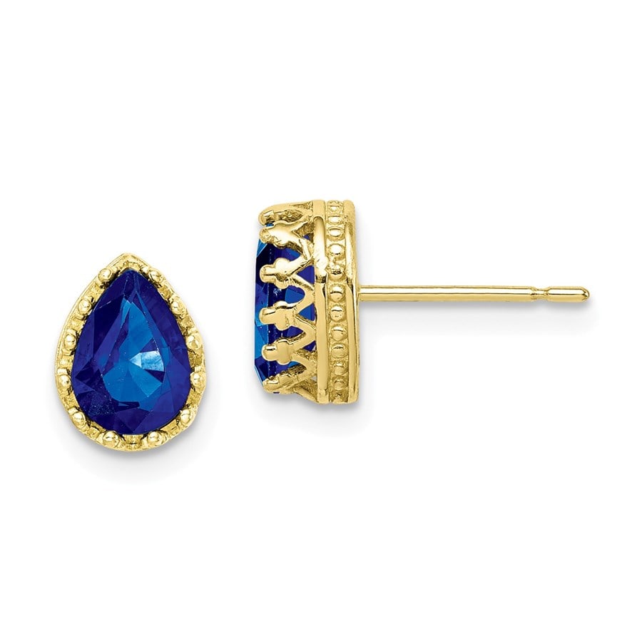10k Yellow Gold 8 mm Pear Created Sapphire Earrings - 47 mm: 10k Yellow Gold 8 mm Pear Created Sapphire Earrings - 47 mm , Product Id: 202821 Metal: Gold Purity: 10K Metal Weight: 1.36 GM Earring Type: Stud