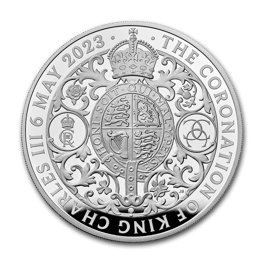 2023 GB The Coronation of His Majesty 5 oz Silver Proof Coin: 2023 GB The Coronation of His Majesty 5 oz Silver Proof Coin Product ID: 274820 Year: 2023 Grade: Proof Grade Service: None Denomination: 10 Pounds Mint Mark: Not Shown Metal Content: 5 t