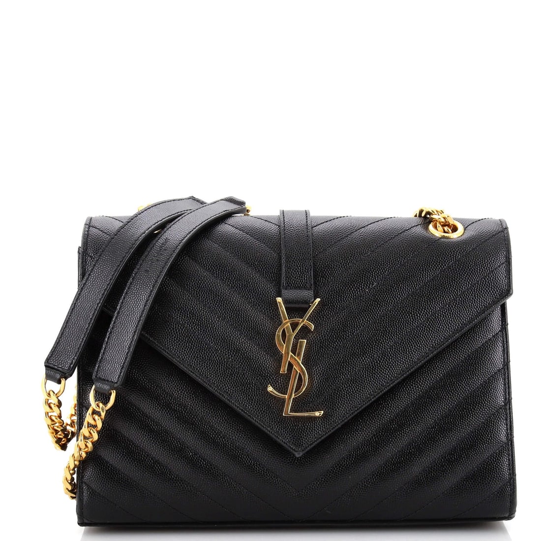 Saint Laurent Classic Monogram Envelope Satchel Matelasse Chevron Leather Medium: Saint Laurent Classic Monogram Envelope Satchel Matelasse Chevron Leather Medium Exterior Color: Black Interior Color: Black Exterior Material: Leather Interior Material: Fabric, Leather Hardware Colo