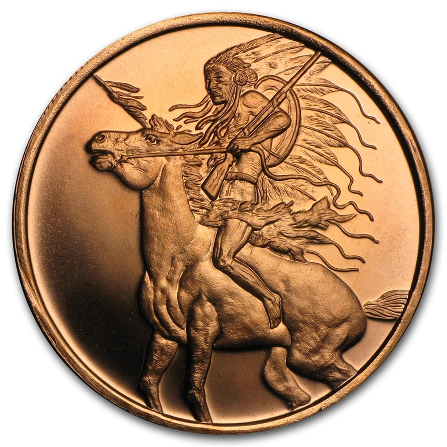 1 oz Copper Round - Red Horse: 1 oz Copper Round - Red Horse Product ID: 95704 Year: N/A Grade: None Grade Service: None Mint Mark: None Metal Content: 1 AVDP oz Purity: .999 Thickness: 3.3 mm Diamete