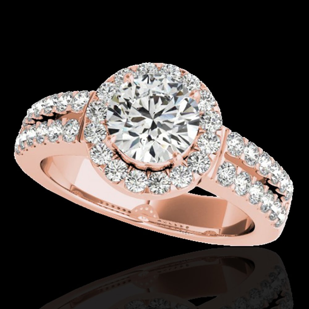 1.5 ctw Certified Diamond Solitaire Halo Ring 10k Rose Gold: 1.5 ctw Certified Diamond Solitaire Halo Ring 10k Rose Gold Item: Diamond Wedding Ring Total Gem weight: 1.5 carats Metal: Solid 10k Rose Gold Gold Product Weight: Approx. 6.8 grams Jewelry Note: