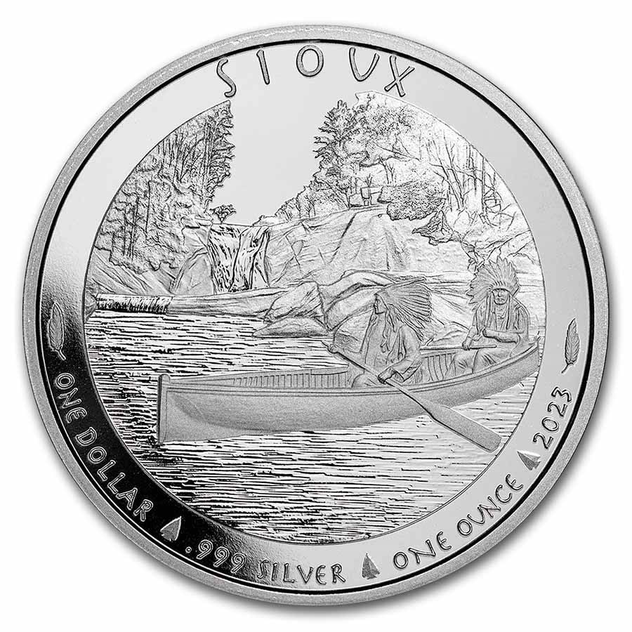2023 1 oz Silver $1 Sioux Indian Chief Canoe BU: 2023 1 oz Silver $1 Sioux Indian Chief Canoe BU Product ID: 269551 Year: 2023 Grade: None Grade Service: None Mint Mark: N/A - Not Available Metal Content: 1 troy oz Purity: .999