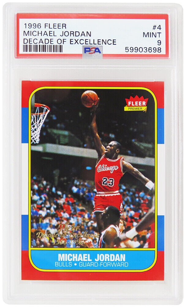 Michael Jordan Bulls 1996 Fleer Basketball (RC Card Image) #4 - PSA 9 -New Label: Michael Jordan Bulls 1996 Fleer Basketball (RC Card Image) #4 - PSA 9 -New Label Michael Jordan Bulls 1996 Fleer Basketball (RC Card Image) #4 - PSA 9 -New Label