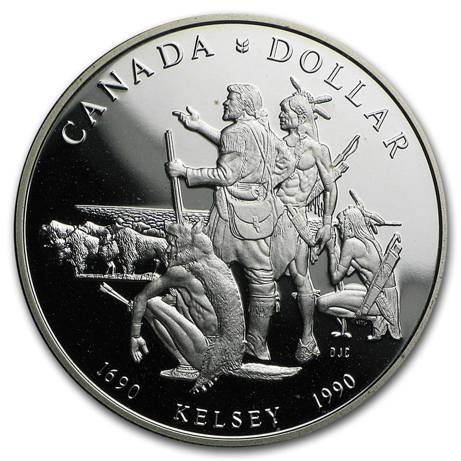 1990 Canada Silver Dollar Proof (Henry Kelsey): 1990 Canada Silver Dollar Proof (Henry Kelsey) Product ID: 26645 Year: 1990 Grade: Proof Grade Service: None Denomination: $1.00 Dollar Mint Mark: RCM (Not Shown) Metal Content: 0.375 tro
