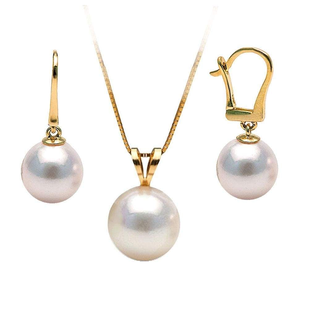 White Akoya Pearl Solitaire Pendant and Dangle Earring Set: White Akoya Pearl Solitaire Pendant and Dangle Earring Set Chain NOT included 8.0-8.5mm / 14K White Gold