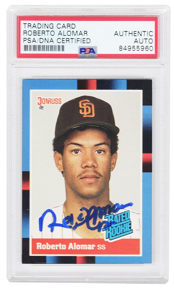 Roberto Alomar Signed Padres 1988 Donruss Rookie Card #34 - (PSA Encapsulated): Roberto Alomar Signed Padres 1988 Donruss Rookie Card #34 - (PSA Encapsulated) Roberto Alomar Signed Padres 1988 Donruss Rookie Card #34 - (PSA Encapsulated)