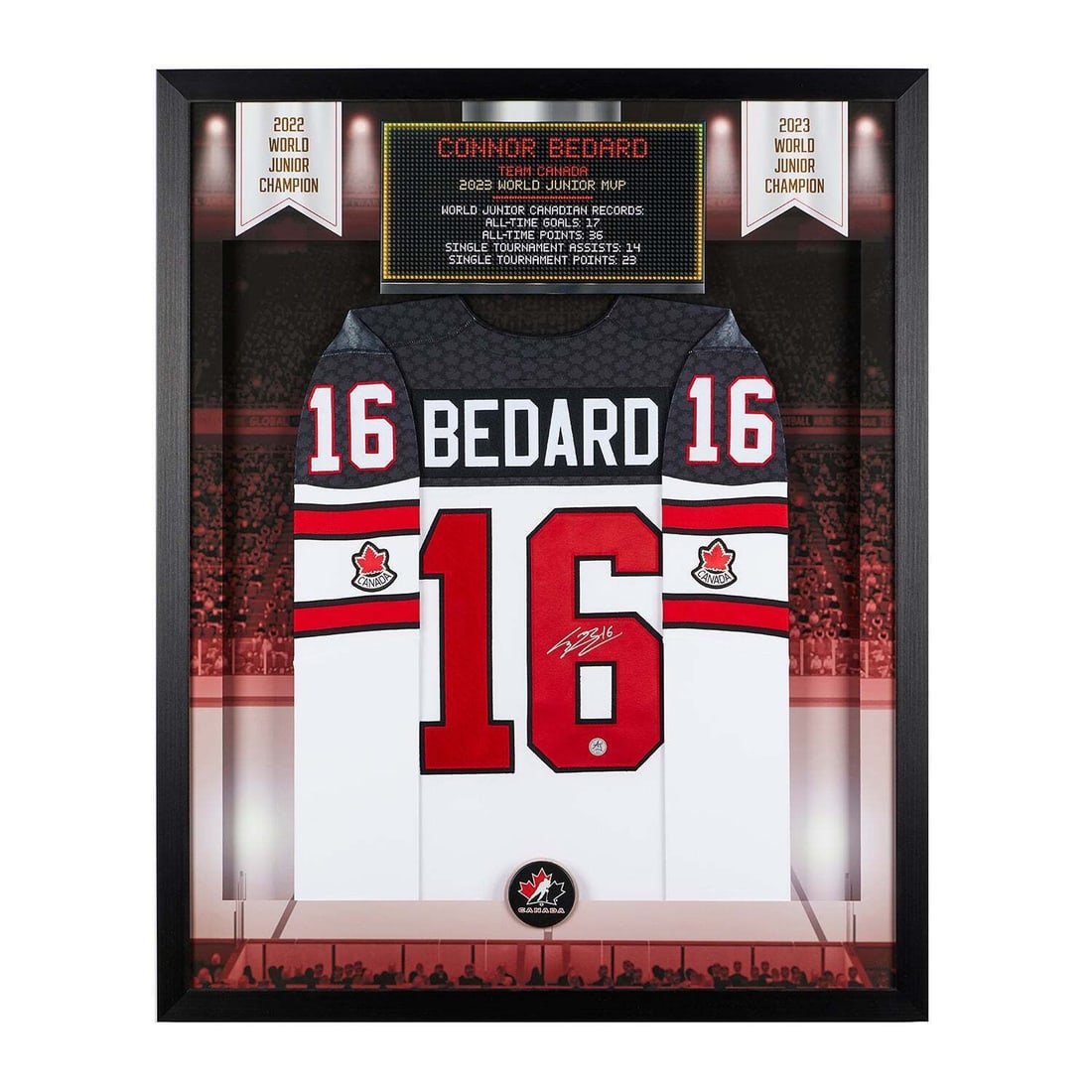 Connor Bedard Signed Team Canada World Jr 36x44 Jersey Frame: Connor Bedard Signed Team Canada World Jr 36x44 Jersey Frame Connor Bedard Signed Team Canada World Jr 36x44 Jersey Frame