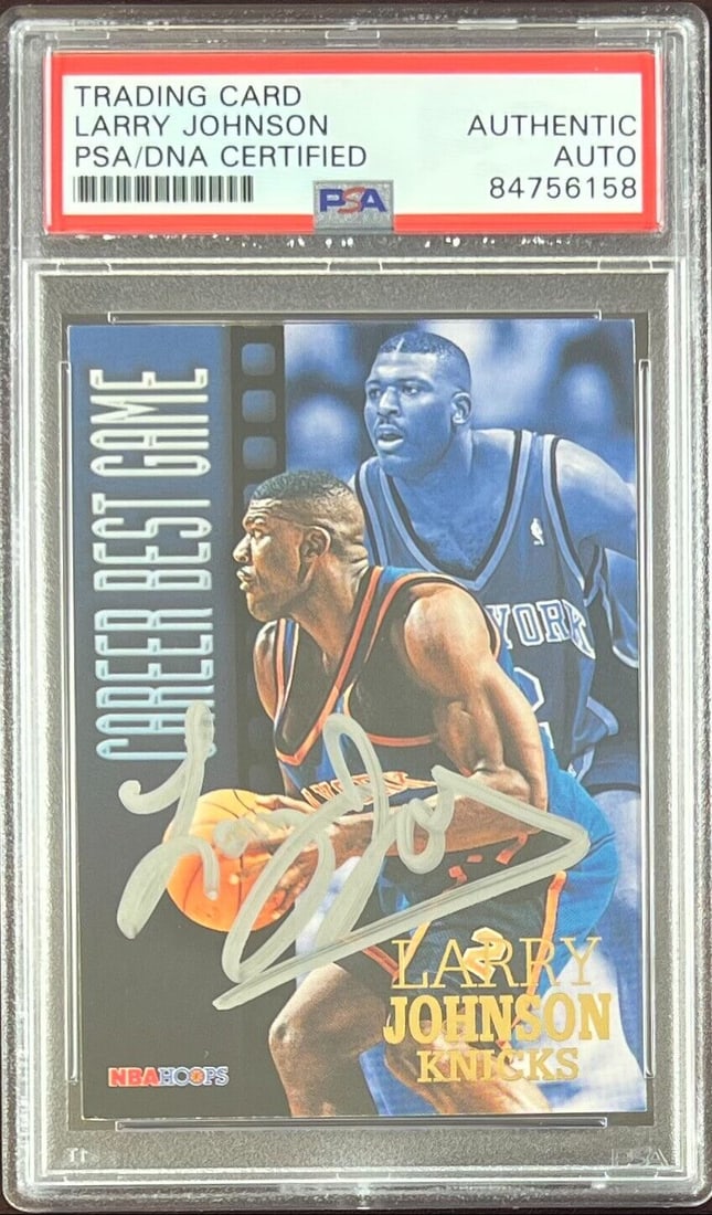 Larry Johnson auto 1997 NBA Hoops #334 card New York Knicks PSA Encapsulated: Larry Johnson auto 1997 NBA Hoops #334 card New York Knicks PSA Encapsulated Larry Johnson auto 1997 NBA Hoops #334 card New York Knicks PSA Encapsulated RBJ no: 7368948875352