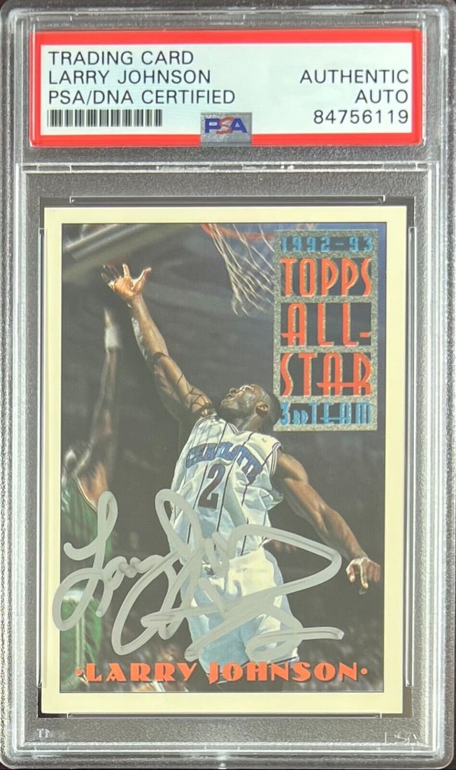 Larry Johnson auto 1993 Topps #131 card Charlotte Hornets PSA Encapsulated: Larry Johnson auto 1993 Topps #131 card Charlotte Hornets PSA Encapsulated Larry Johnson auto 1993 Topps #131 card Charlotte Hornets PSA Encapsulated