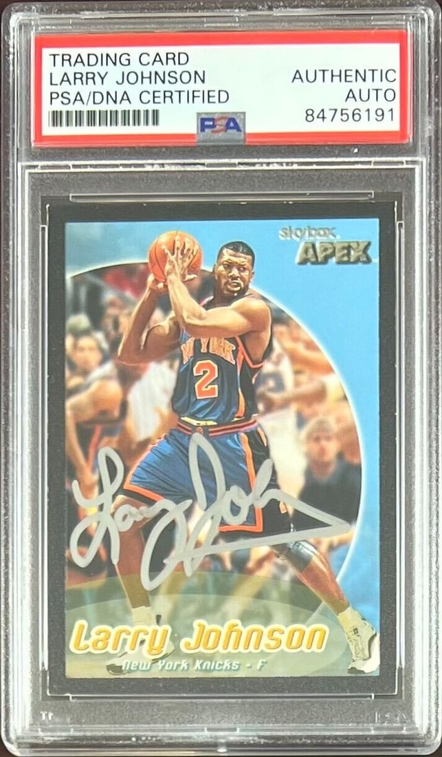 Larry Johnson auto signed 1999 SkyBox #44 card New York Knicks PSA Encapsulated: Larry Johnson auto signed 1999 SkyBox #44 card New York Knicks PSA Encapsulated Larry Johnson auto signed 1999 SkyBox #44 card New York Knicks PSA Encapsulated RBJ no: 7368949071960