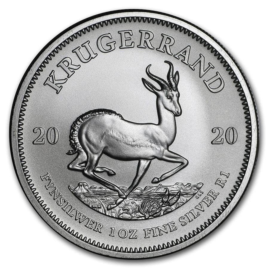 2020 South Africa 1 oz Silver Krugerrand BU: 2020 South Africa 1 oz Silver Krugerrand BU Product ID: 195910 Year: 2020 Grade: Brilliant Unc Grade Service: None Denomination: 1 Rand Mint Mark: Not Shown Metal Content: 1 troy oz <