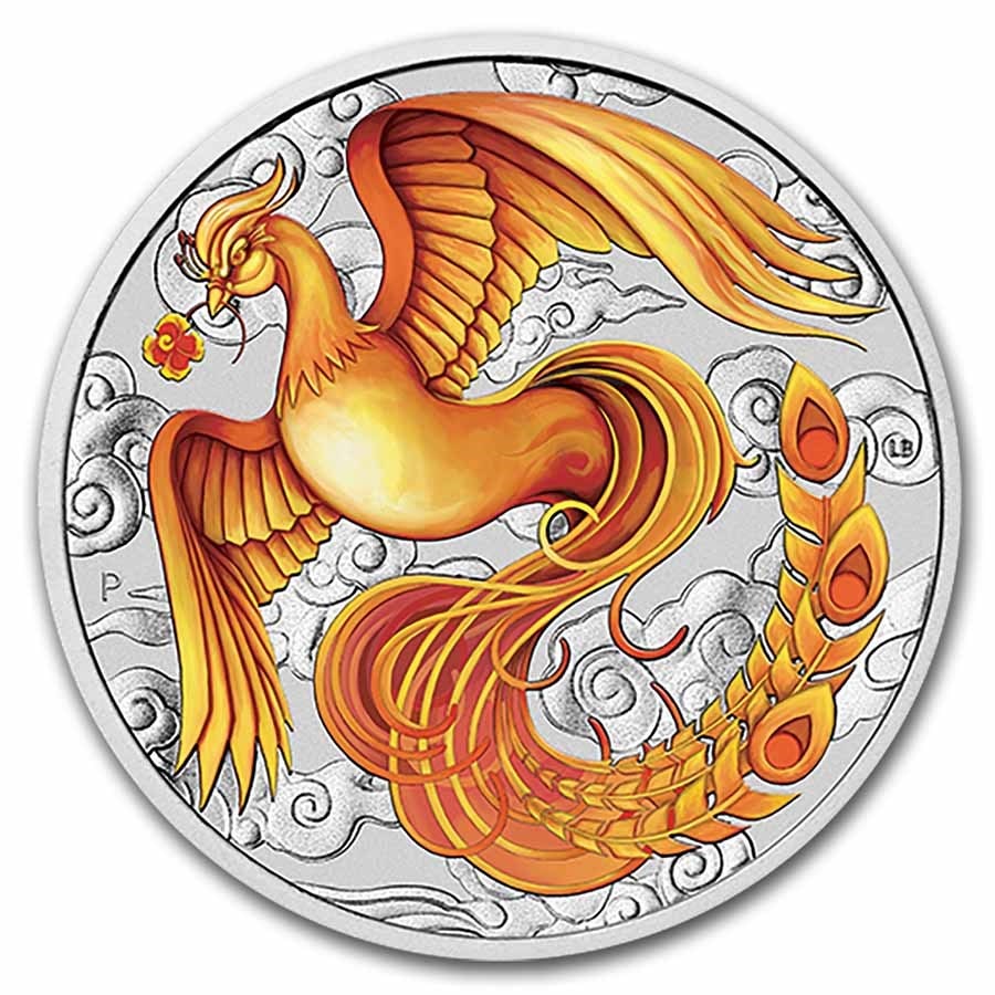 2022 AUS 1 oz Silver Phoenix Red & Gold Colorized BU (in Capsule): 2022 AUS 1 oz Silver Phoenix Red & Gold Colorized BU (in Capsule) Product ID: 251047 Year: 2022 Grade: Brilliant Unc Grade Service: None Denomination: 1 Dollar Mint Mark: P - Perth Metal