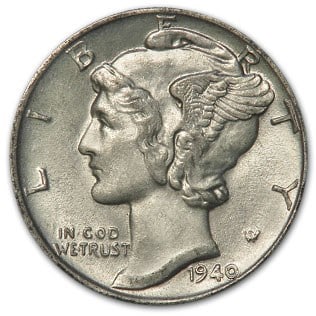1940-S Mercury Dime XF: 1940-S Mercury Dime XF Product ID: 12335 Year: 1940 Grade: Extra Fine Grade Service: None Denomination: $0.10 Mint Mark: S - San Francisco Metal Content: 0.0715 troy oz Purity: .