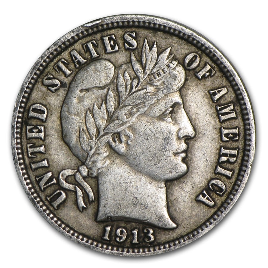 1913 Barber Dime XF: 1913 Barber Dime XF Product ID: 16926 Year: 1913 Grade: Extra Fine Grade Service: None Denomination: $0.10 Mint Mark: P - Philadelphia (Not Shown) Metal Content: 0.0715 troy oz P