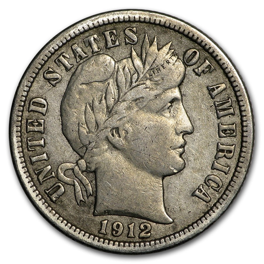 1912 Barber Dime VF: 1912 Barber Dime VF Product ID: 5766 Year: 1912 Grade: Very Fine Grade Service: None Denomination: 10 Cents Mint Mark: P - Philadelphia (Not Shown) Metal Content: 0.0715 troy oz