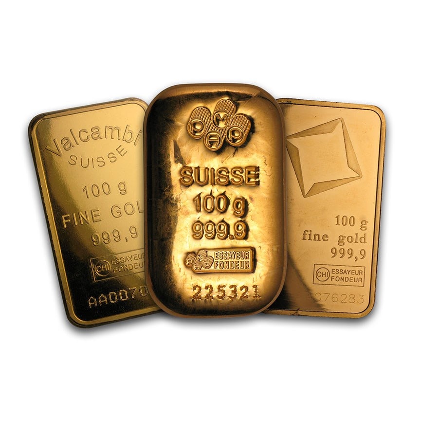 100 gram Gold Bar - Secondary Market: 100 gram Gold Bar - Secondary Market Product ID: 12475 Year: Random Grade: None Grade Service: None Denomination: 100 grams Mint Mark: N/A - Not Available Metal Content: 3.215 troy oz
