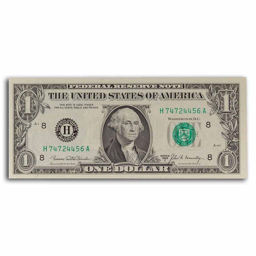 1969-C (H-St. Louis) $1.00 FRN CU (Fr#1906-H): 1969-C (H-St. Louis) $1.00 FRN CU (Fr#1906-H) Product ID: 18145 Year: 1969 Grade: (U) Crisp Unc Grade Service: None Denomination: $1.00 Dollar Mint Mark: H - St. Louis Metal Content: 0 tr