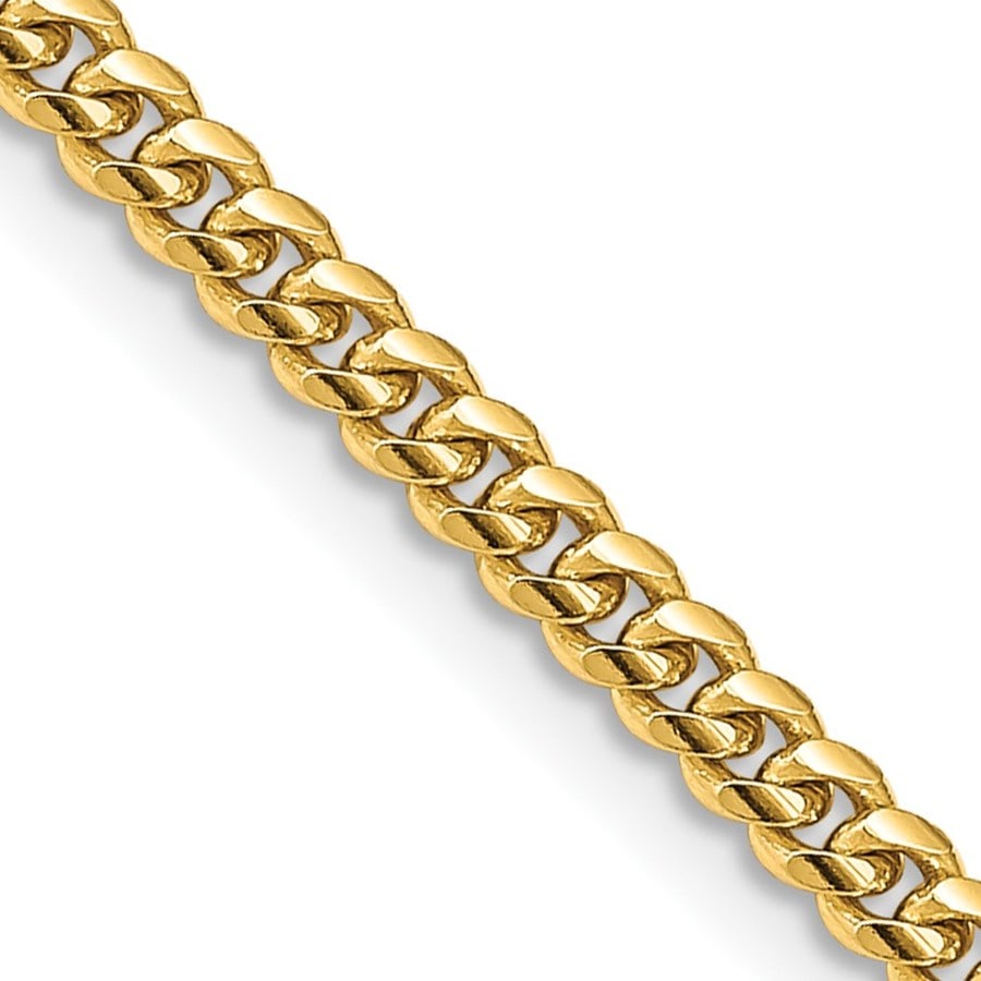 10K Yellow Gold 3.5mm Solid Miami Cuban Chain - 18 in.: 10K Yellow Gold 3.5mm Solid Miami Cuban Chain - 18 in. Product Id: 264400 Metal: Gold Purity: 10K Finish: Polished Length Of Item: 18 in Chain Type: Curb Chain Length: 18 in Chai