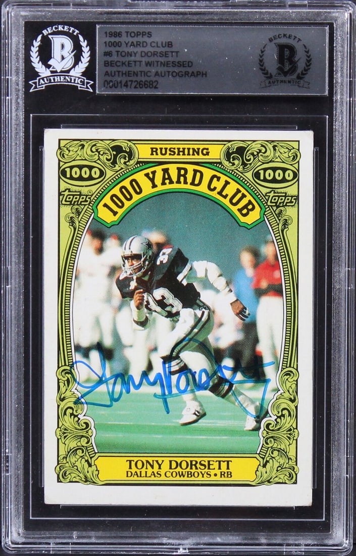 Cowboys Tony Dorsett Signed 1986 Topps 1000 Yard Club #6 Card BAS Slabbed: Cowboys Tony Dorsett Signed 1986 Topps 1000 Yard Club #6 Card BAS Slabbed Cowboys Tony Dorsett Signed 1986 Topps 1000 Yard Club #6 Card BAS Slabbed RBJ no: 7341484736600