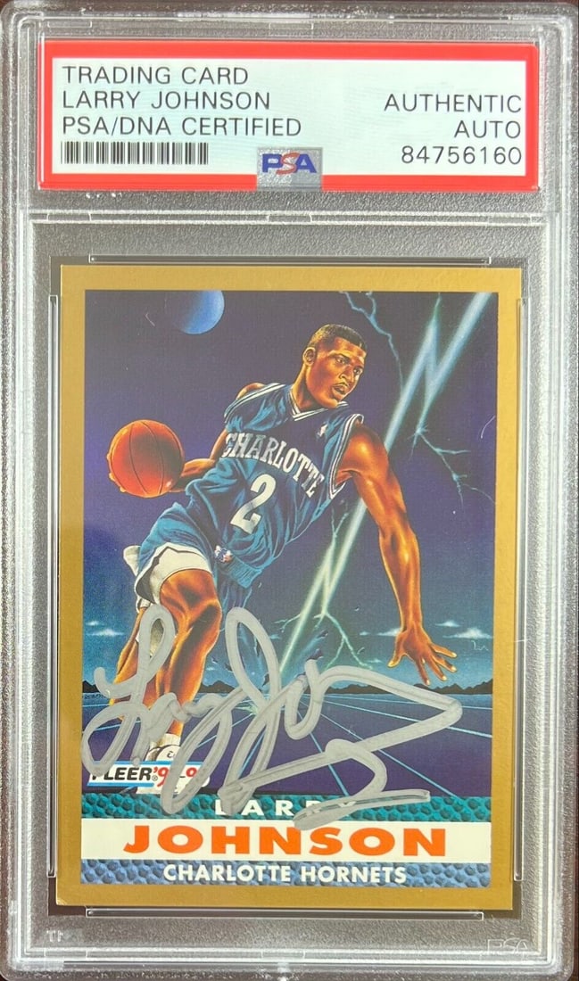 Larry Johnson auto 1992 Fleer #253 card Charlotte Hornets PSA Encapsulated: Larry Johnson auto 1992 Fleer #253 card Charlotte Hornets PSA Encapsulated Larry Johnson auto 1992 Fleer #253 card Charlotte Hornets PSA Encapsulated RBJ no: 7368949235800