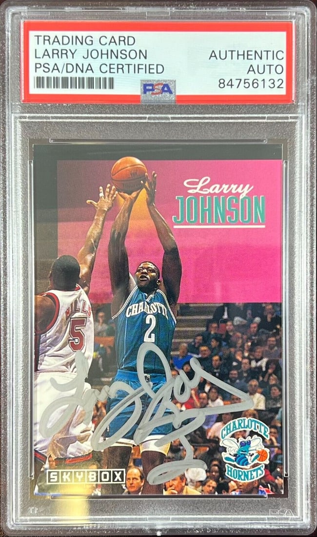 Larry Johnson auto 1992 SkyBox #25 card Charlotte Hornets PSA Encapsulated: Larry Johnson auto 1992 SkyBox #25 card Charlotte Hornets PSA Encapsulated Larry Johnson auto 1992 SkyBox #25 card Charlotte Hornets PSA Encapsulated RBJ no: 7369023914072
