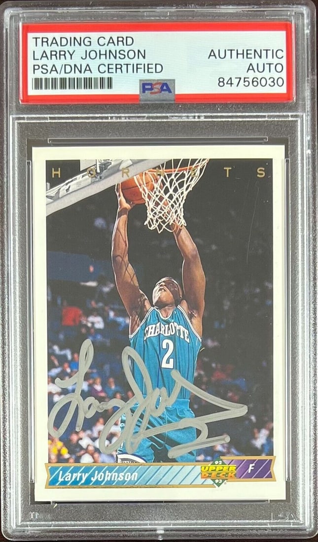 Larry Johnson auto 1992 Upper Deck #287 card Charlotte Hornets PSA Encapsulated: Larry Johnson auto 1992 Upper Deck #287 card Charlotte Hornets PSA Encapsulated Larry Johnson auto 1992 Upper Deck #287 card Charlotte Hornets PSA Encapsulated RBJ no: 7368948842584