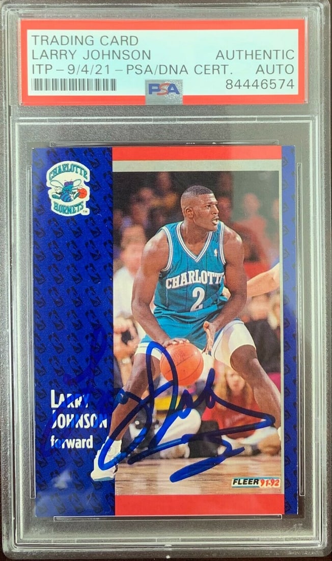 Larry Johnson signed auto 1992 Fleer RC #255 Charlotte Hornets PSA Encapsulated: Larry Johnson signed auto 1992 Fleer RC #255 Charlotte Hornets PSA Encapsulated Larry Johnson signed auto 1992 Fleer RC #255 Charlotte Hornets PSA Encapsulated RBJ no: 7235261988952