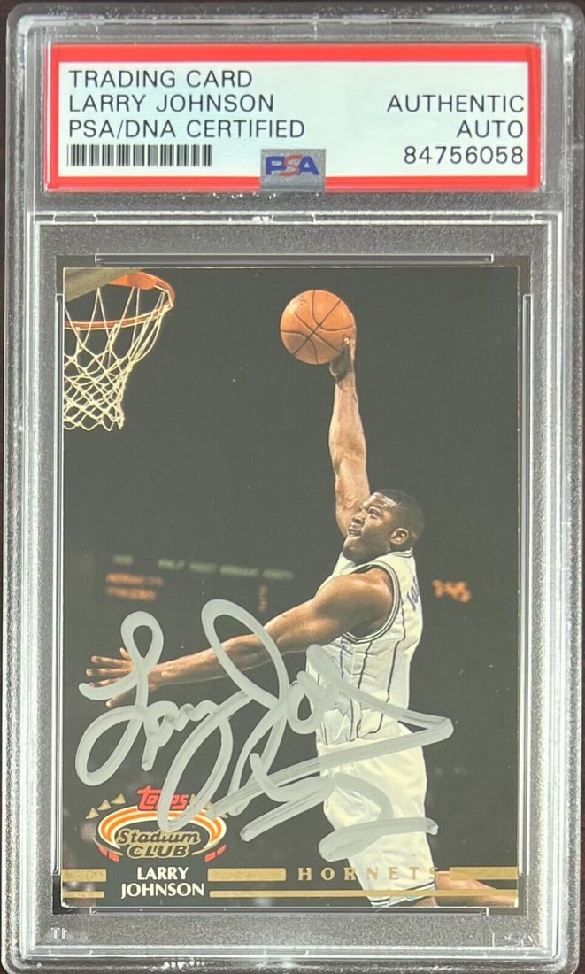 Larry Johnson auto 1993 Topps #213 card Charlotte Hornets PSA Encapsulated: Larry Johnson auto 1993 Topps #213 card Charlotte Hornets PSA Encapsulated Larry Johnson auto 1993 Topps #213 card Charlotte Hornets PSA Encapsulated RBJ no: 7369024045144