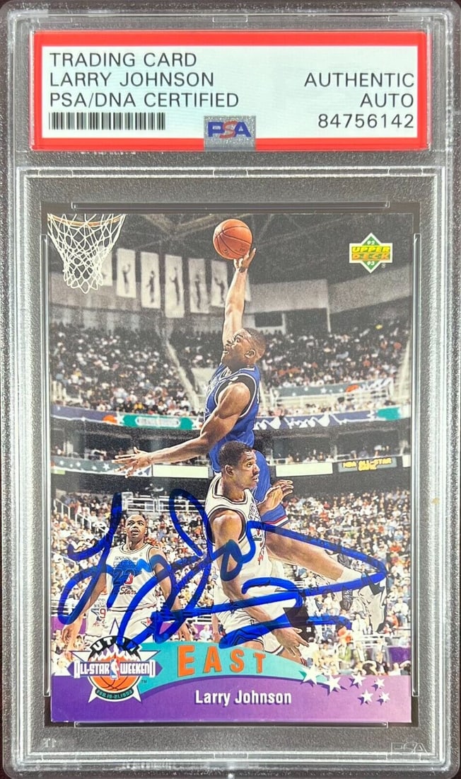 Larry Johnson auto 1993 Upper Deck #423 card Charlotte Hornets PSA Encapsulated: Larry Johnson auto 1993 Upper Deck #423 card Charlotte Hornets PSA Encapsulated Larry Johnson auto 1993 Upper Deck #423 card Charlotte Hornets PSA Encapsulated RBJ no: 7369073885272