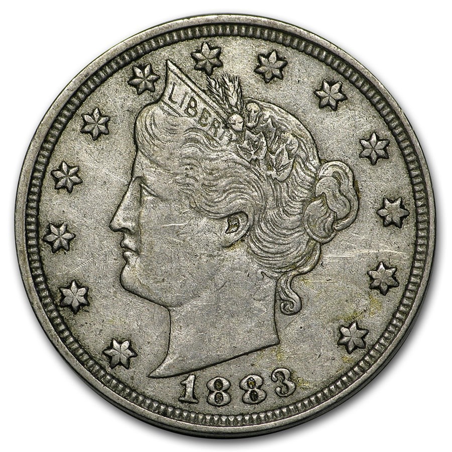 1883 Liberty Head V Nickel No Cents XF: 1883 Liberty Head V Nickel No Cents XF Product ID: 6297 Year: 1883 Grade: Extra Fine Grade Service: None Denomination: $0.05 Mint Mark: P - Philadelphia (Not Shown) Metal Content: 0 troy