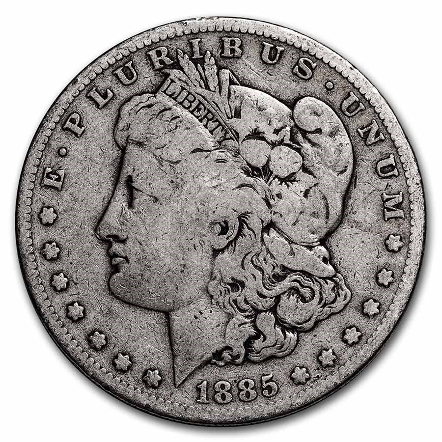 1885-S Morgan Dollar Good: 1885-S Morgan Dollar Good Product ID: 23595 Year: 1885 Grade: Good Grade Service: None Denomination: 1 Dollar Mint Mark: S - San Francisco Metal Content: 0.7734 troy oz Purity: .