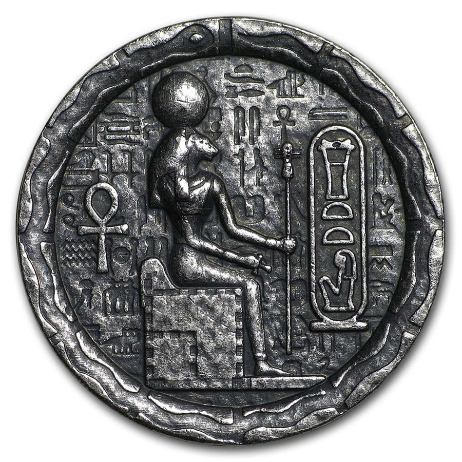 1/2 oz Silver UHR Relic Round - Egyptian Cat Goddess Bastet: 1/2 oz Silver UHR Relic Round - Egyptian Cat Goddess Bastet Product ID: 169163 Year: N/A Grade: None Grade Service: None Mint Mark: N/A - Not Available Metal Content: 0.5 troy oz Purity: