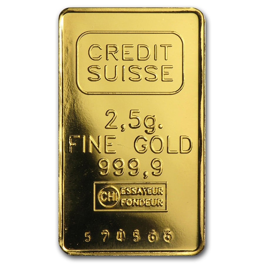 2.5 gram Gold Bar - Secondary Market: 2.5 gram Gold Bar - Secondary Market Product ID: 9059 Year: Random Grade: None Grade Service: None Denomination: N/A Mint Mark: N/A - Not Available Metal Content: 0.0804 troy oz