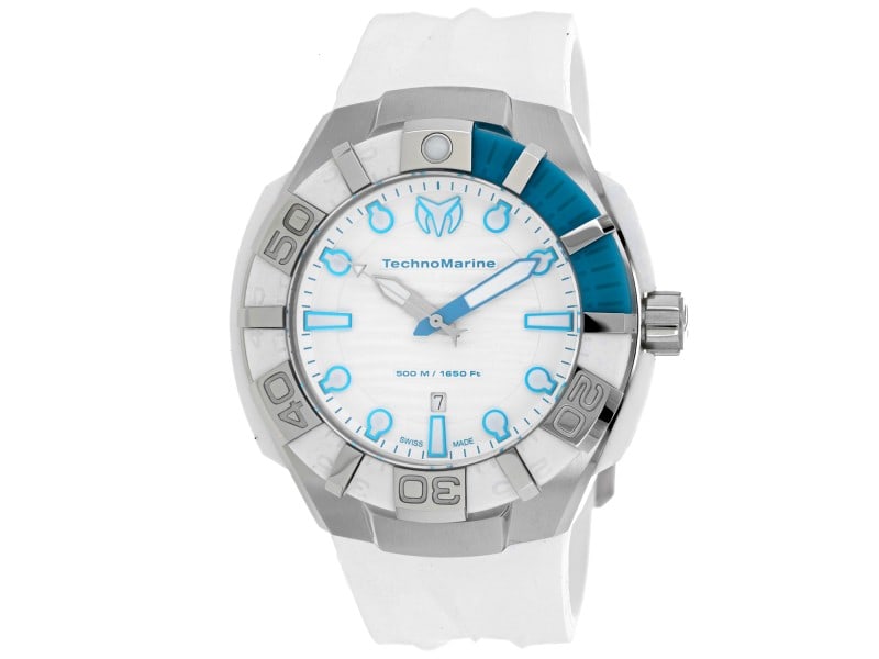Technomarine mens Reef: Technomarine mens Reef Product Code: 512003S-39B2A Brand: Technomarine Condition: Pre-Owned Stainless steel case, Rubber strap, White dial, Quartz movement, Scratch resistant sapphire, Water resistant