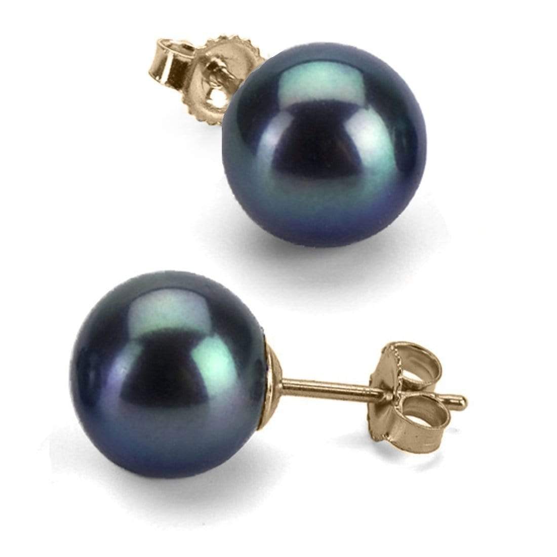 Black Freshwater Pearl Earrings, 8.5-9.0mm: Black Freshwater Pearl Earrings, 8.5-9.0mm 14K Yellow Gold