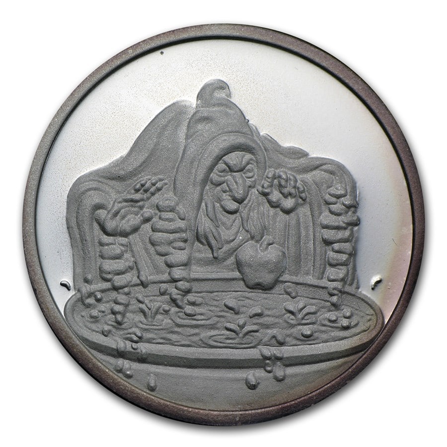 1 oz Silver - Disney's Snow White 50th Anniv (Witch, w/Box & COA): 1 oz Silver - Disney's Snow White 50th Anniv (Witch, w/Box & COA) Product ID: 35519 Year: 1987 Grade: None Grade Service: None Mint Mark: N/A - Not Available Metal Content: 1 troy oz Puri