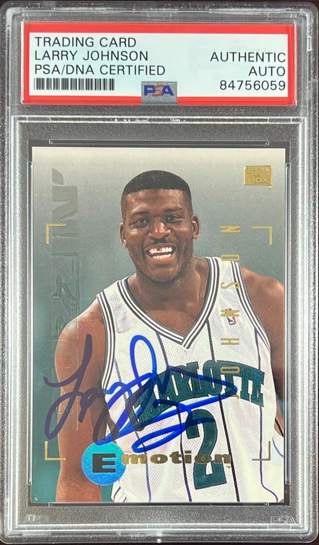 Larry Johnson auto 1995 SkyBox #9 card Charlotte Hornets PSA Encapsulated: Larry Johnson auto 1995 SkyBox #9 card Charlotte Hornets PSA Encapsulated Larry Johnson auto 1995 SkyBox #9 card Charlotte Hornets PSA Encapsulated RBJ no:7368949465176