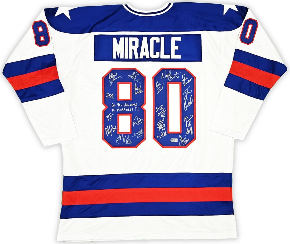 sale! 1980 team usa miracle on ice signed jersey do you believe 19 sigs beckett: sale! 1980 team usa miracle on ice signed jersey do you believe 19 sigs beckett SALE! 1980 TEAM USA MIRACLE ON ICE SIGNED JERSEY DO YOU BELIEVE 19 SIGS BECKETT RBJ no:7479283187800