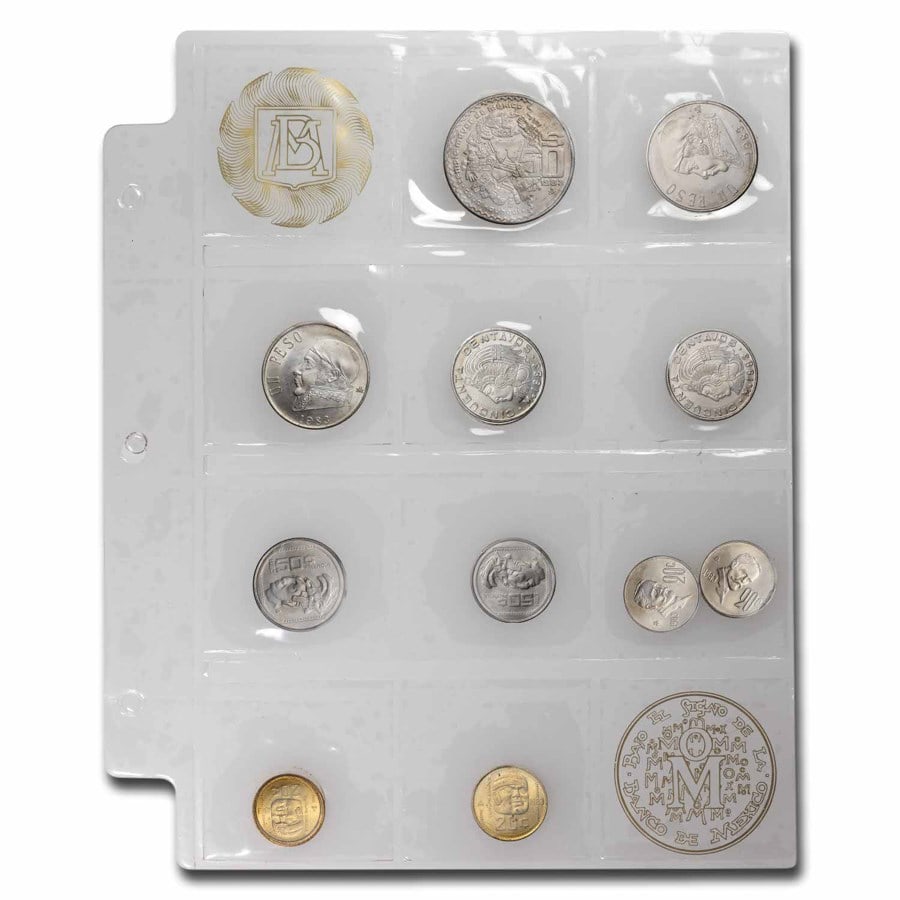 1983 Mexico 20 Centavos-50 Pesos 11-Coin Mint Set: 1983 Mexico 20 Centavos-50 Pesos 11-Coin Mint Set Product ID: 283385 Year: 1983 Grade: Brilliant Unc Grade Service: None Denomination: Varies Mint Mark: Mo - Mexico City Metal Content: 0